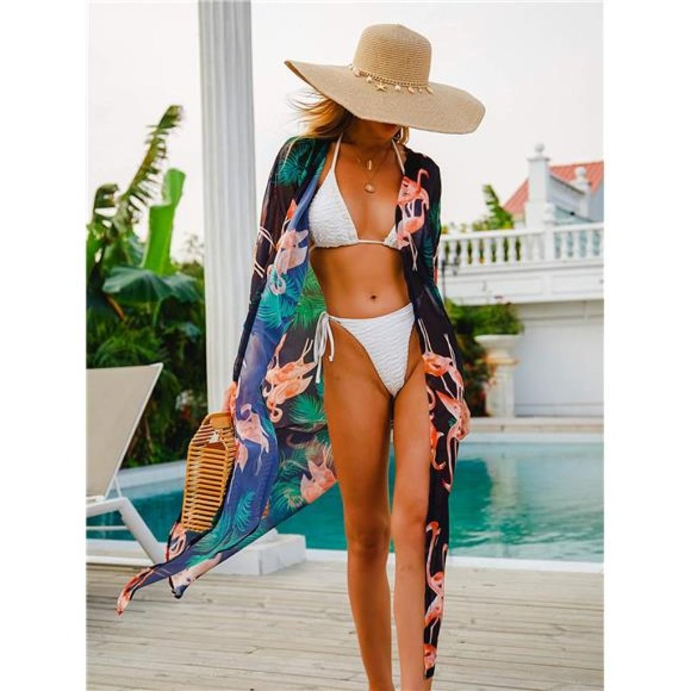 Chiffon Beach Kimono Cardigan Long Bikini Cover Up - Picture 3 of 6